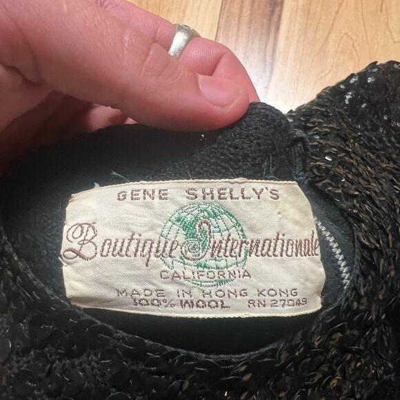 VINTAGE 50s Gene Shelly Black Sequin Cocktail Dress Size 2 Bodycon Wool - Picture 7 of 7